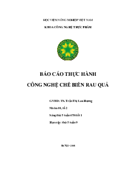 Báo cáo thực hành Công nghệ chế biến rau quả | Học viện Nông nghiệp Việt Nam