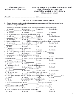 Kỳ Thi Chọn Đội Tuyển Chính Thức Học Sinh Giỏi Trường THPT Quỳnh Lưu 3 Tỉnh Lớp 11 Năm Học 2014 - 2015 Môn Thi Tiếng Anh Lớp 11 Thpt– Bảng A