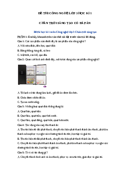 Đề thi học kì 1 môn Công nghệ lớp 3 Chân trời sáng tạo năm 2023 - 2024