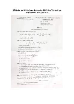 Đề thi giữa học kì 1 lớp 9 môn Toán trường THCS Chu Văn An, Quận Tây Hồ năm học 2018 - 2019 - Lần 1