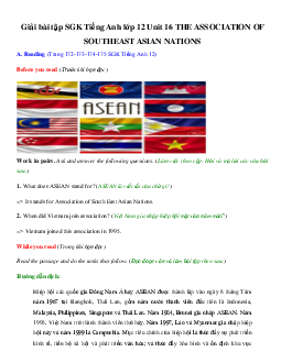 Giải SGK Unit 16 lớp 12 The Association of Southeast Asian Nations