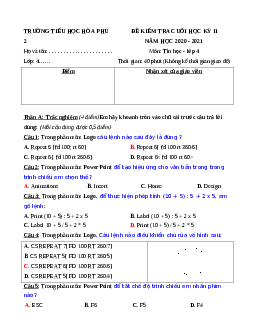 Đề thi học kì 2 lớp 4 môn Tin học năm 2021