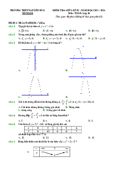 Đề thi giữa kì 2 Toán 10 năm 2023 – 2024 trường THPT Nguyễn Huệ – TT Huế