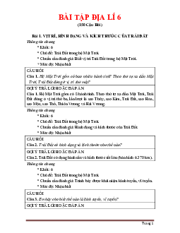TOP 150 câu trắc nghiệm và tự luận Địa Lí 6 cả năm theo từng bài (có đáp án)