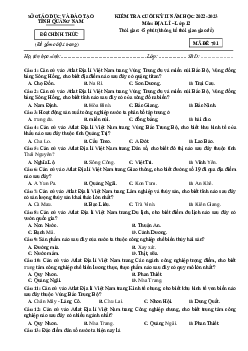 Đề thi cuối HK2 Địa 12 Sở GD Quảng Nam 2022-2023 (có đáp án)