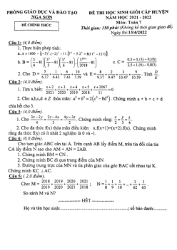 Đề học sinh giỏi huyện Toán 7 năm 2021 – 2022 phòng GD&ĐT Nga Sơn – Thanh Hóa