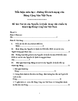 Tiểu luận "Vai trò của Nguyễn Ái Quốc trong việc chuẩn bị thành lập Đảng Cộng Sản Việt Nam"