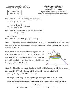 Đề kiểm tra cuối kỳ 1 Toán 8 năm 2022 – 2023 phòng GD&ĐT Quận 1 – TP HCM