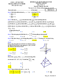 Đề KSCL đầu năm 2018 – 2019 môn Toán 12 trường THPT Lê Văn Thịnh – Bắc Ninh