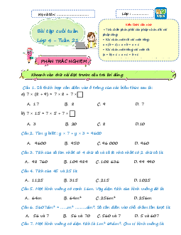 Giải Bài tập cuối tuần lớp 4 môn Toán Kết nối tri thức - Tuần 21