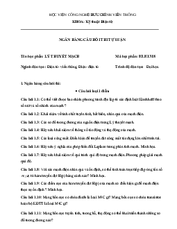 Đề cương ngân hàng câu hỏi tự luận ôn tập môn Lý thuyết mạch | Học viện Công nghệ Bưu chính Viễn thông