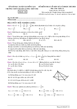 Đề cuối kì 1 Toán 11 năm 2023 – 2024 trường chuyên Lương Thế Vinh – Đồng Nai