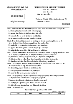 Đề thi HSG Địa Lí 12 Sở giáo dục và Đào tạo Quảng Nam 2022 (có đáp án)