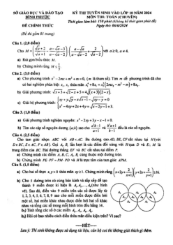 Đề tuyển sinh lớp 10 năm 2024 môn Toán (chuyên) sở GD&ĐT Bình Phước