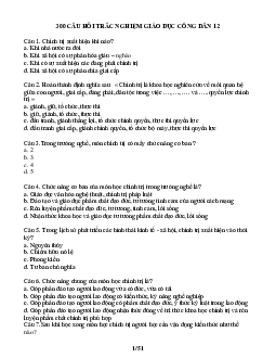 300 Câu hỏi trắc nghiệm Giáo dục công dân cả năm (có đáp án)