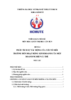 Tiểu luận cuối kỳ môn Quản trị học cơ bản đề tài "Phân tích sự tác động của yếu tố môi trường đến hoạt động kinh doanh của một doanh nghiệp cụ thể"