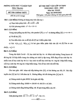 Đề thi thử Toán vào lớp 10 năm 2022 – 2023 phòng GD&ĐT Nha Trang – Khánh Hòa