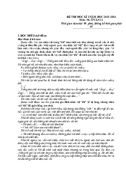 Đề thi học kì 1 môn Ngữ văn 11 năm 2023 - 2024 sách Kết nối tri thức với cuộc sống | đề 3