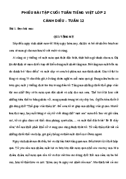 Phiếu Bài tập cuối tuần Tiếng Việt lớp 2 - Học kì 1 | Cánh diều Tuần 12 cơ bản