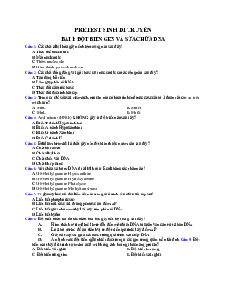 Câu hỏi trắc nghiệm môn Sinh di truyền