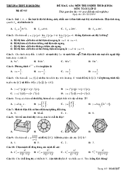 Đề KSCL Toán 12 thi Đại học năm 2019 – 2020 trường Hàm Rồng – Thanh Hóa