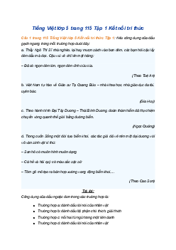 Giải SGK Tiếng Việt 5 trang 115 Bài 23: Luyện từ và câu: Luyện tập về dấu gạch ngang - Kết nối tri thức (Tập 1)