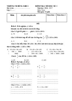 Đề thi học kì 2 môn Toán lớp 4 trường tiểu học Đồng Kho 1, Bình Thuận năm 2016 - 2017