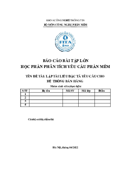 Mẫu báo cáo BTL Phân tích yêu cầu phần mềm | Học viện Nông nghiệp Việt Nam