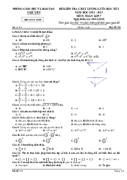 Đề giữa học kỳ 1 Toán 7 năm 2022 – 2023 phòng GD&ĐT Việt Yên – Bắc Giang