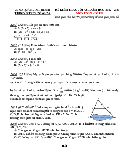 Đề tham khảo cuối kỳ 1 Toán 8 năm 2022 – 2023 trường THCS Đống Đa – TP HCM