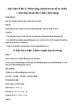 Giải Toán 6 Bài 3: Phép cộng, phép trừ các số tự nhiên | Cánh diều