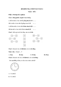 Đề kiểm tra cuối tuần Toán lớp 2: Tuần 1 - Đề 2 | Kết nối tri thức