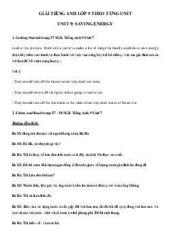 Giải Unit 7 lớp 9 Saving energy