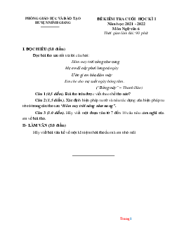 Đề kiểm tra cuối kì 1 Văn 6 Phòng GD Ninh Giang 2021-2022 (có đáp án)