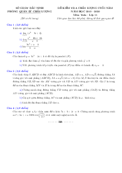 Đề kiểm tra chất lượng Toán 11 cuối năm học 2019 – 2020 sở GD&ĐT Bắc Ninh