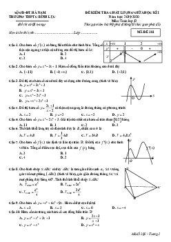 Đề kiểm tra giữa học kì 1 Toán 12 năm 2019 – 2020 trường C Bình Lục – Hà Nam
