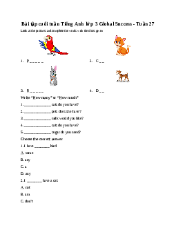 Bài tập cuối tuần Tiếng Anh lớp 3 Global Success - Tuần 27