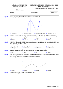 Đề thi cuối kỳ 1 Toán 12 năm 2021 – 2022 trường THPT Lê Lợi – Quảng Trị