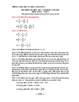 Đề thi học kỳ 1 Toán 7 năm 2019 – 2020 phòng GD&ĐT Quận 8 – TP HCM