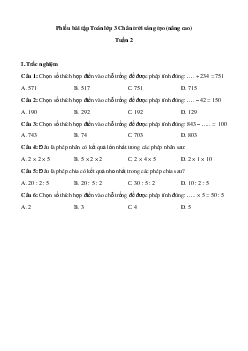 Bài tập cuối tuần Toán lớp 3 Chân trời sáng tạo - Tuần 2 (nâng cao)