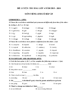 Đề luyện thi học sinh giỏi lớp 6 môn Tiếng Anh năm học 2019 - 2020 số 9