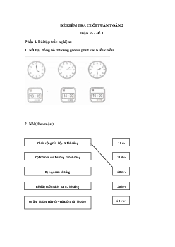 Đề kiểm tra cuối tuần Toán lớp 2: Tuần 35 - Đề 1 | Kết nối tri thức