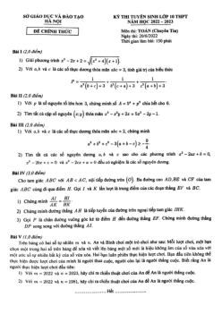 Đề tuyển sinh lớp 10 môn Toán (chuyên Tin) năm 2022 – 2023 sở GD&ĐT Hà Nội
