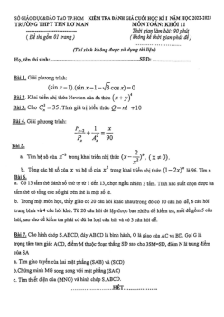 Đề cuối học kì 1 Toán 11 năm 2022 – 2023 trường THPT Ten Lơ Man – TP HCM