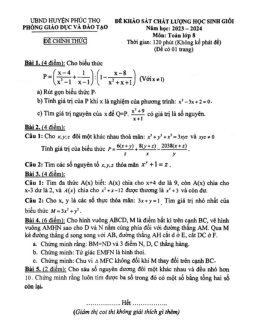 Đề KSCL học sinh giỏi Toán 8 năm 2023 – 2024 phòng GD&ĐT Phúc Thọ – Hà Nội