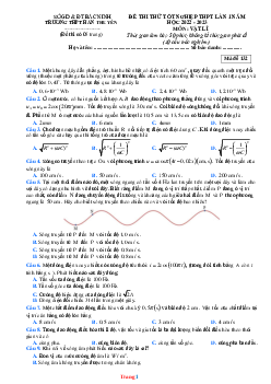 Đề thi thử THPT Quốc gia năm 2023 môn Vật Lí lần 1 trường THPT Hàn Thuyên, Bắc Ninh (có đáp án)