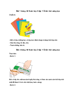 Toán lớp 3 trang 40 Thực hành và trải nghiệm: Làm hộp bút bằng vỏ hộp đã qua sử dụng Chân trời sáng tạo