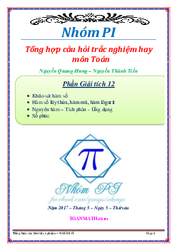 Tổng hợp câu hỏi trắc nghiệm hay Giải tích 12 – Nguyễn Quang Hưng, Nguyễn Thành Tiến