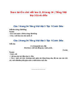 Soạn bài Ôn chữ viết hoa D, Đ trang 34 | Tiếng Việt lớp 3 Cánh diều