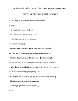 Ngữ pháp Unit 7 lớp 12 Artificial Intelligence